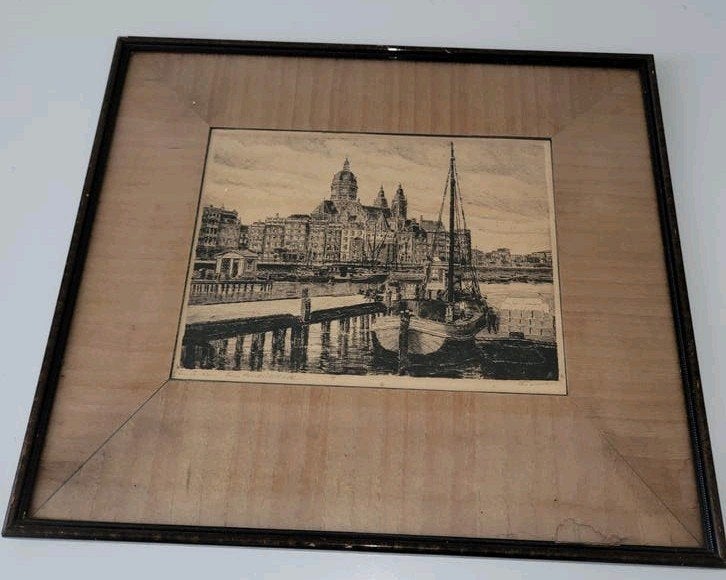 mooie ets prins Hendrikkade Amsterdam, Antiek en Kunst, Ophalen of Verzenden