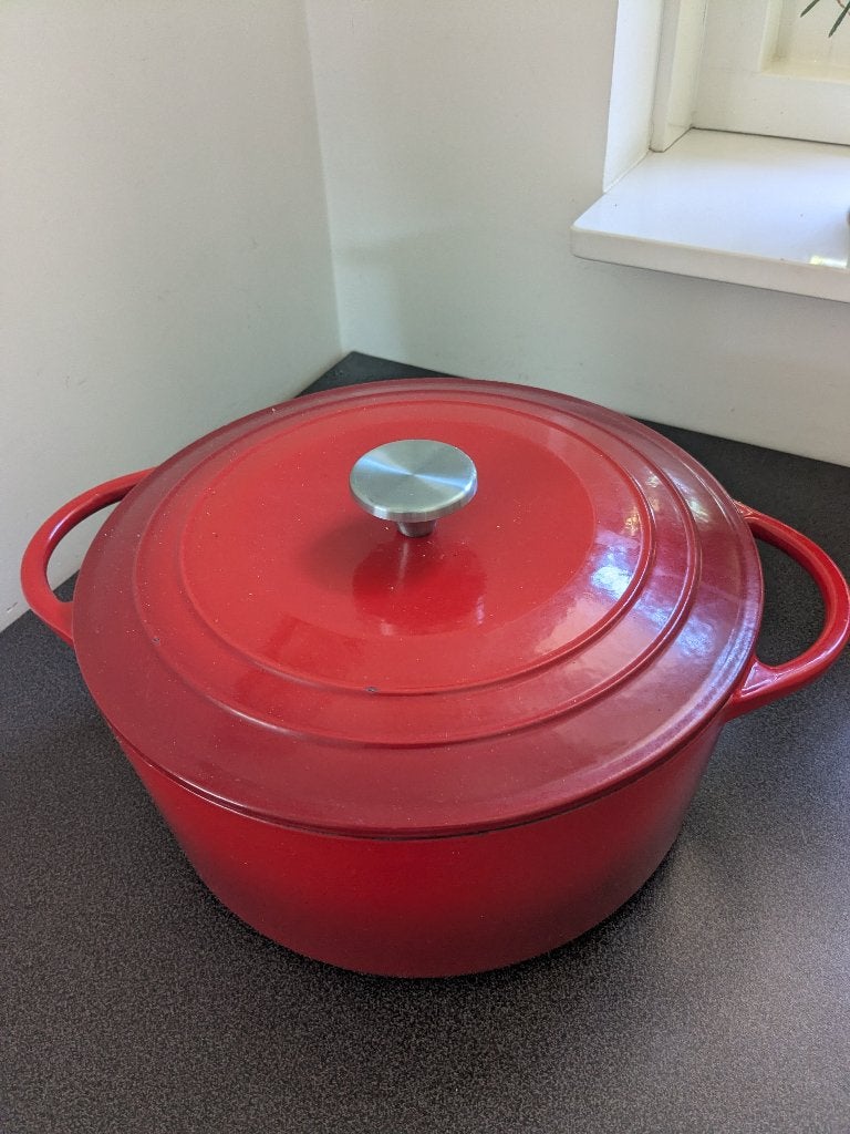 braadpan 28 cm doorsnee, Huis en Inrichting, Keuken | Potten en Pannen, Gebruikt, Braadpan, Gietijzer, Geschikt voor inductie