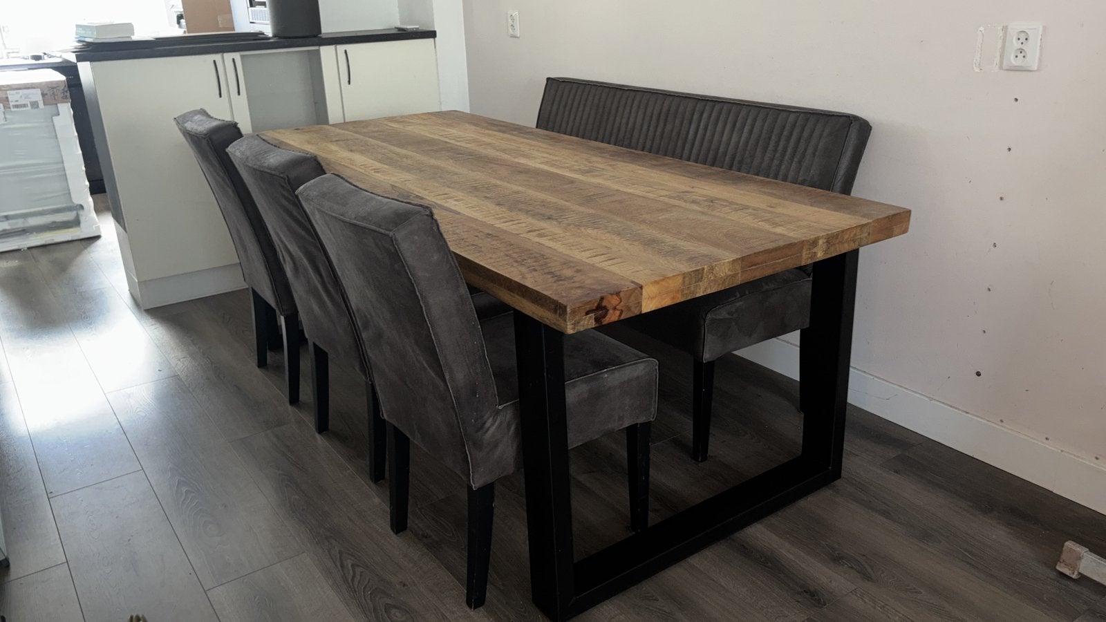 Eettafel Trevor mangohout 220x100 cm, Ophalen, Gebruikt, 200 cm of meer, 50 tot 100 cm