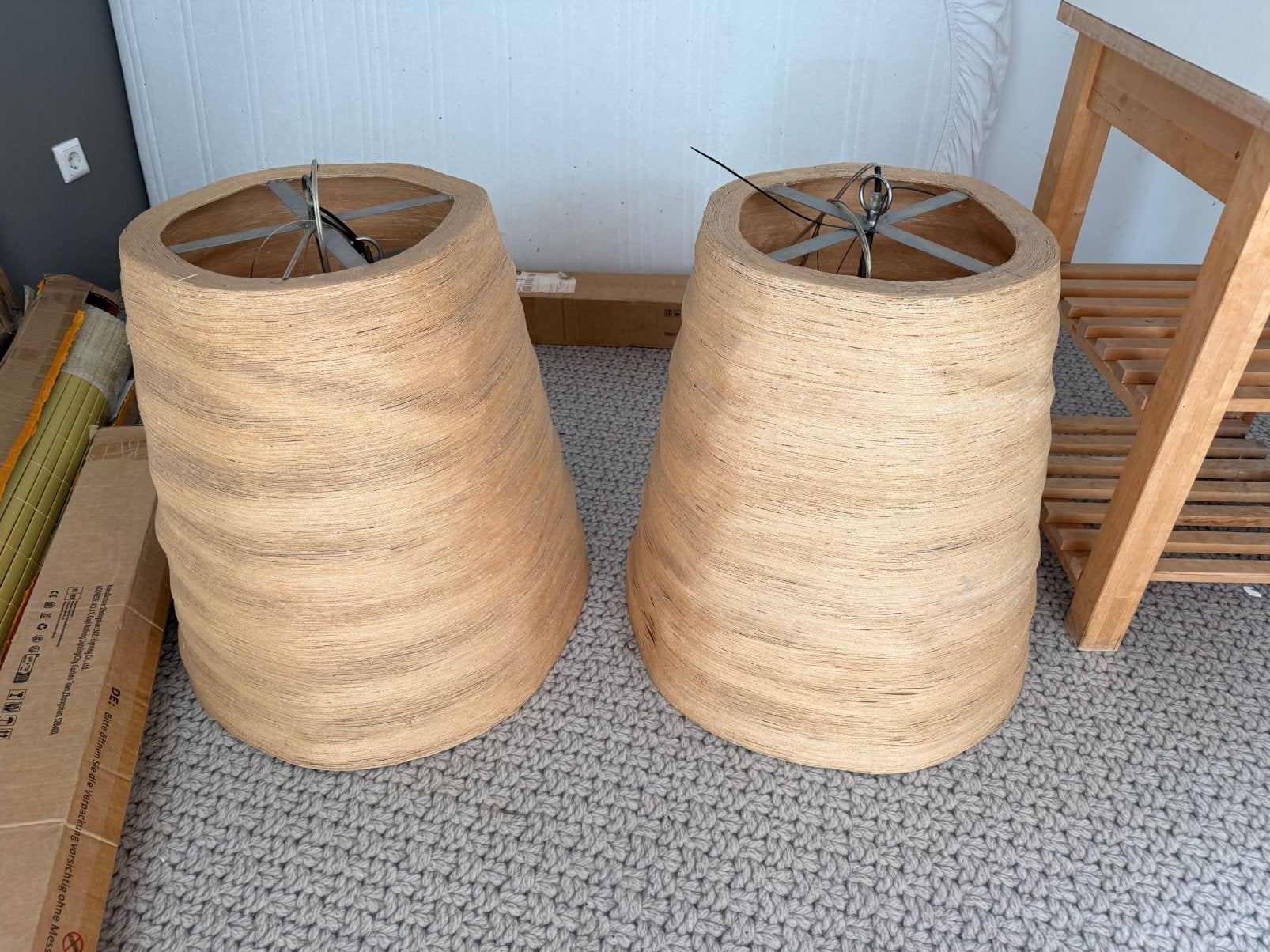 Grote rieten lampenkap - 61 cm hoog/40 cm diameter - 2 stuks, Ophalen, Gebruikt, Natuurlijk materiaal, Overige fittingen