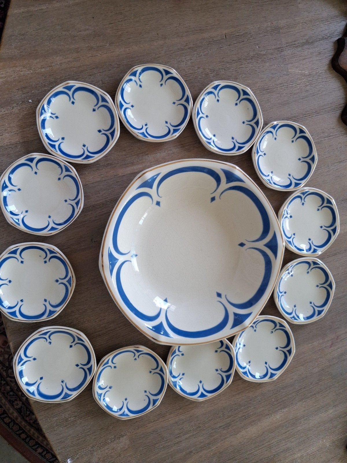 Vintage Servies: Grote Kom met 12 Kleine Schoteltjes, Ophalen of Verzenden