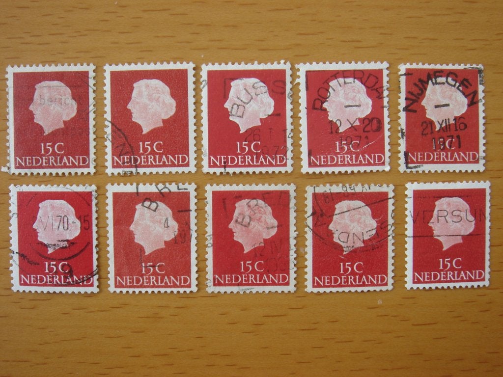 Juliana en profil 10x NVPH 619 – 15 cent  Gestempeld, Ophalen of Verzenden, Na 1940, Gestempeld