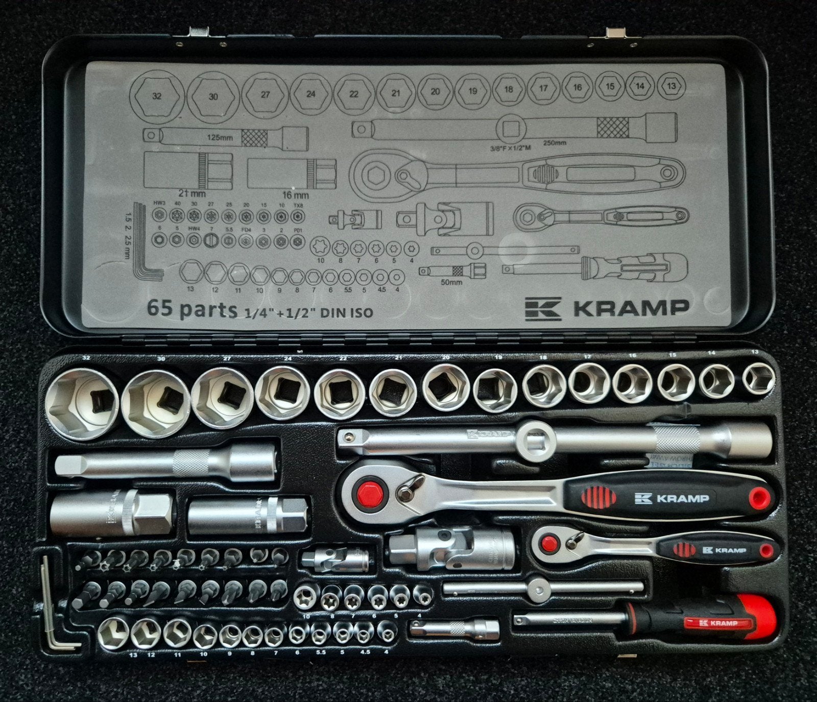 KRAMP DOPPENSET 1/2" EN 1/4" - 65 DELIG - NIEUW, Ophalen of Verzenden, Nieuw, Sleutel/ratel, Overige merken