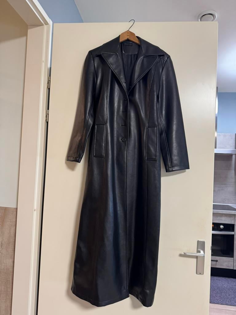 Leren lange jas, Kleding | Dames, Jassen | Zomer, Gedragen, Zwart, Ophalen of Verzenden
