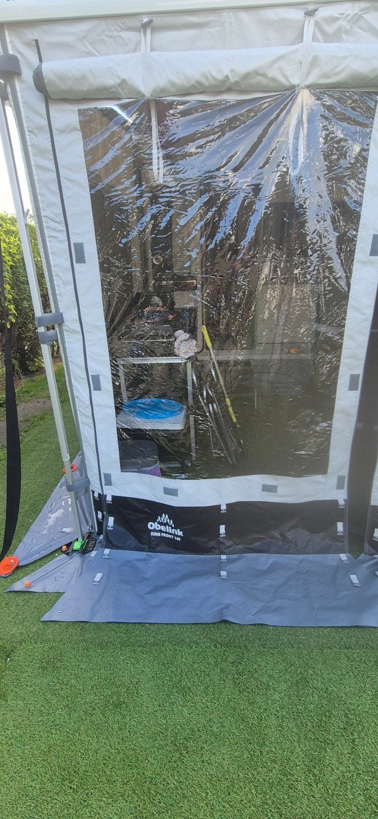 Obelink King Front 140 voortent,bestaat uit 3 gedeeltes met, Caravans en Kamperen, Ophalen of Verzenden, Zo goed als nieuw, Polyester
