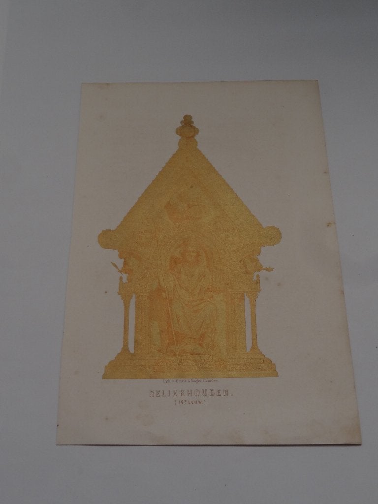 litho gouden reliekhouder 14e eeuw, Emrik en Binger, Origineel, Ophalen of Verzenden, Overige onderwerpen, Lithografie