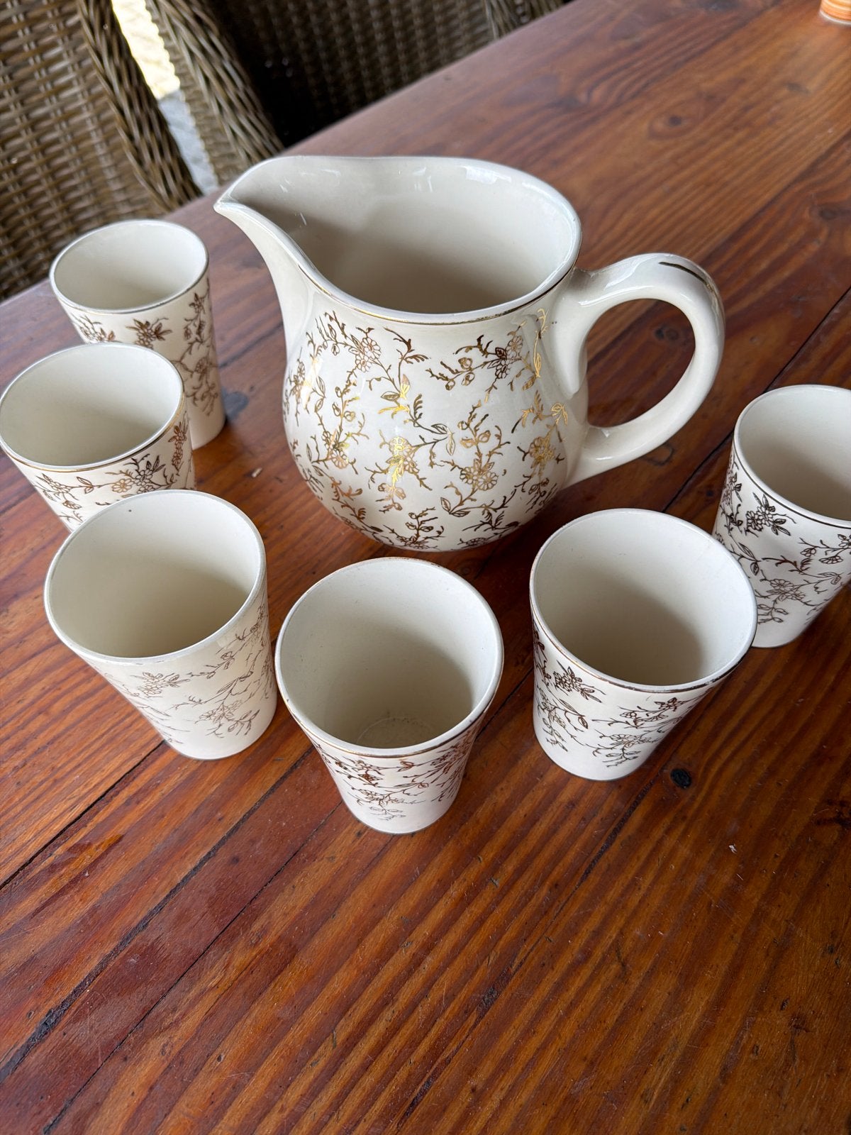 Vintage Melkstel Petrus Regout & Co Maastricht met 6 bekers, Ophalen of Verzenden