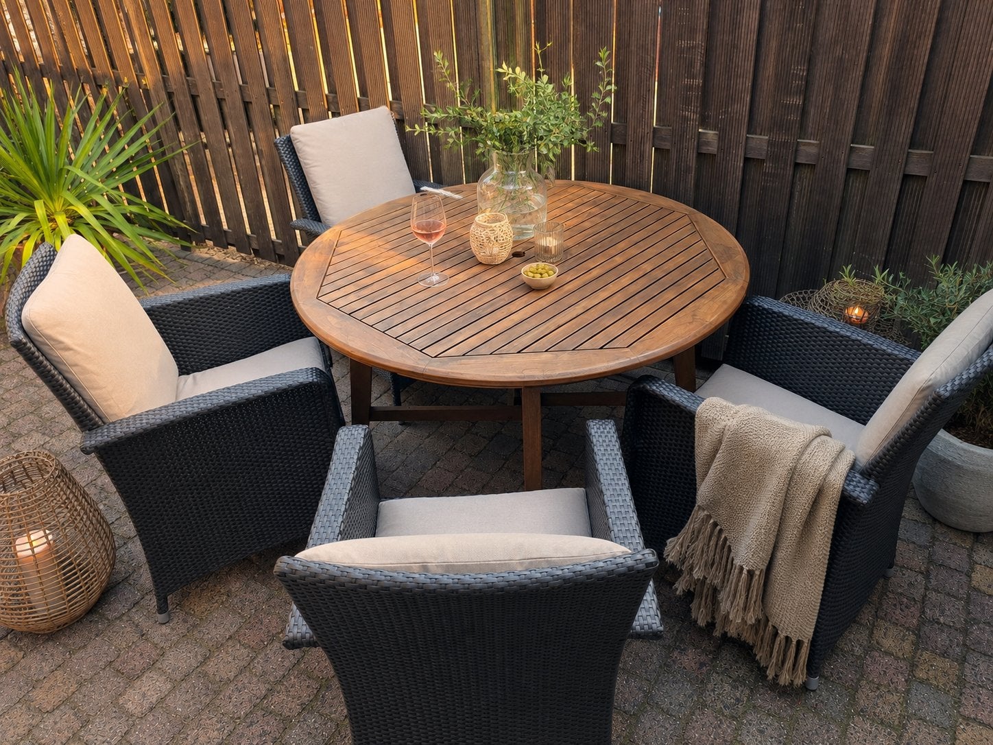 4 Seasons Outdoor wicker tuinset, hardhouten tafel, Ophalen, 4 zitplaatsen, Gebruikt, Eettafel