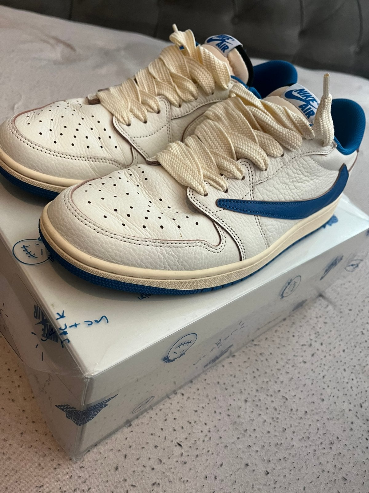 Travis Scott x Fragment Air Jordan 1 Low OG SP – Maat 45, Ophalen of Verzenden, Zo goed als nieuw, Blauw