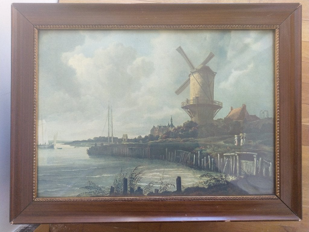 prent schilderij molen water, Ophalen of Verzenden, Minder dan 50 cm, Schilderij