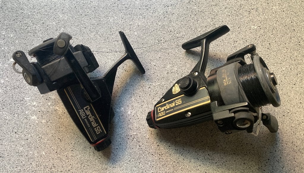 2x ABU Cardinal 55 Molens - Origineel Made in Sweden, Watersport en Boten, Ophalen of Verzenden, Gebruikt, Molen
