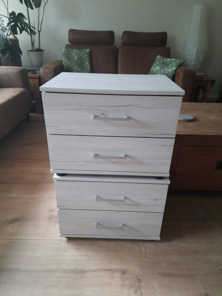 Nachtkastjes/ladekastjes witte hout-look, Ophalen, Gebruikt, 1 of 2 laden, 50 tot 100 cm