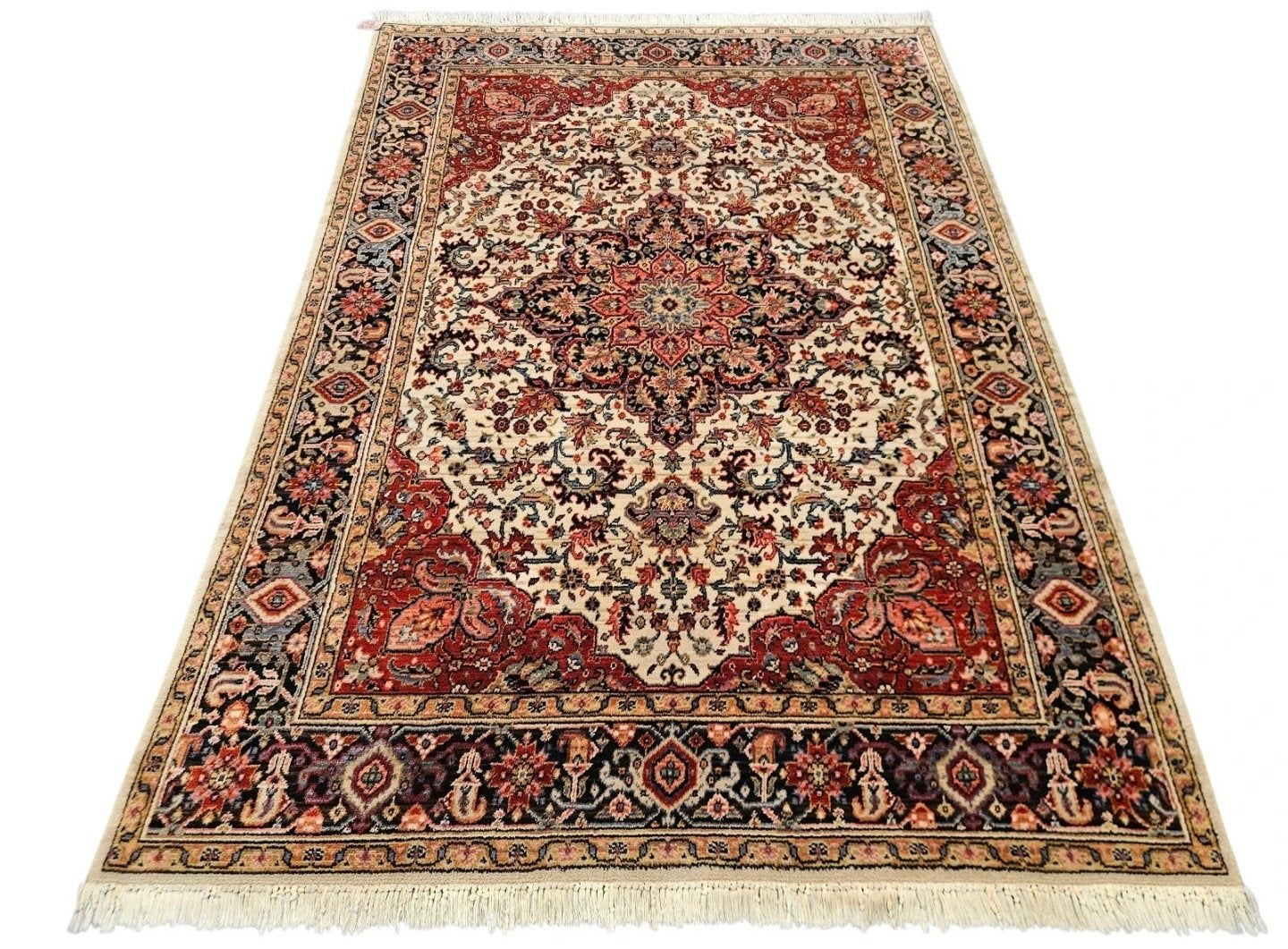 Vintage Perzisch wol vloerkleed Kadjar medallion 170x242cm, Gebruikt, 150 tot 200 cm, 200 cm of meer, Ophalen of Verzenden