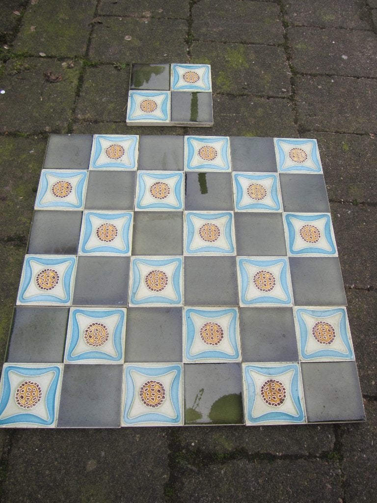 10 antieke wandtegels, olijfgroen en blauw 15x15cm, Antiek en Kunst, Antiek | Wandborden en Tegels, Ophalen