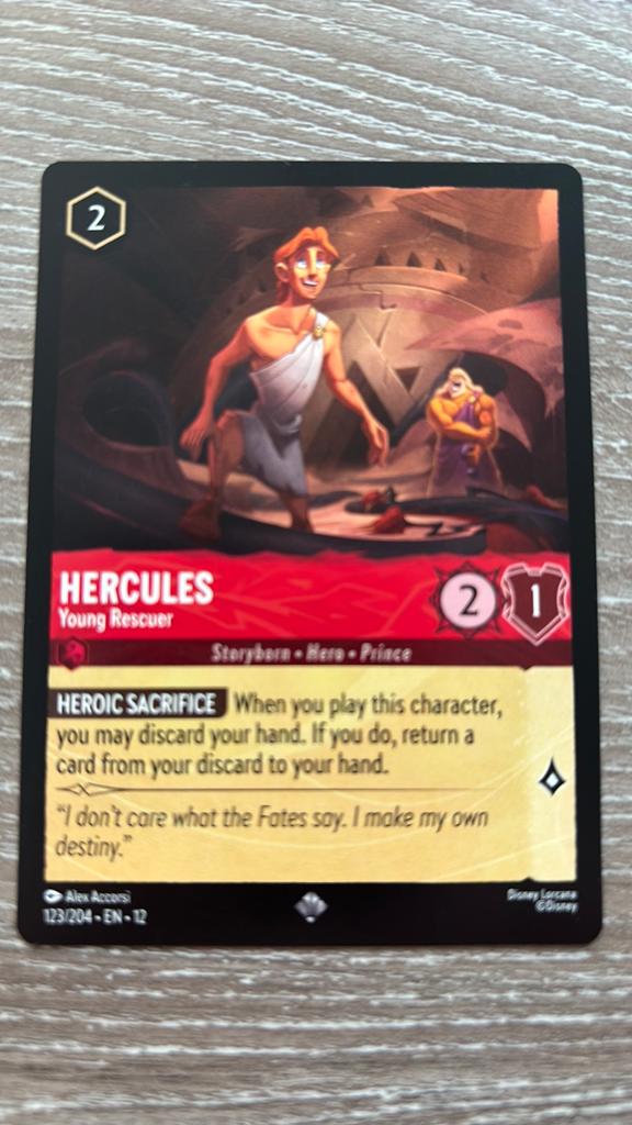 Disney Lorcana Hercules young rescuer 123-204 12WIL nonfoil, Ophalen of Verzenden, Zo goed als nieuw, Losse kaart