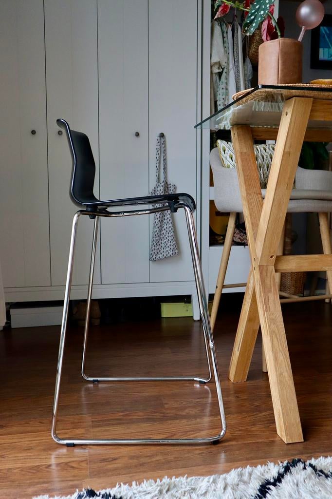 Hoge Barkruk zwart 1x zh 76cm, Ophalen, Gebruikt, Met voetsteun, 60 tot 90 cm
