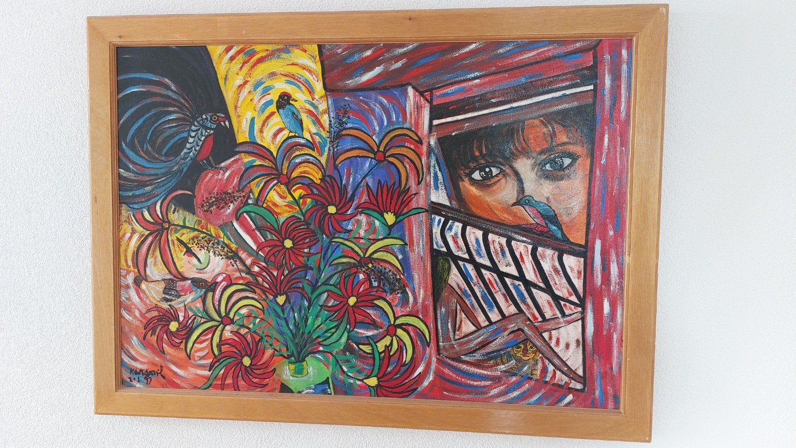 Kleurrijk Expressionistisch Schilderij: Vrouw en Bloemen, Antiek en Kunst, Kunst | Schilderijen | Klassiek, Ophalen