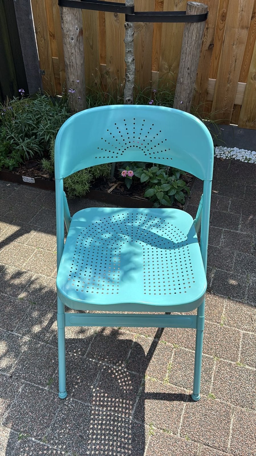 Turquoise metalen klapstoel - Handig en stijlvol, Ophalen, Gebruikt, Overige kleuren, Metaal