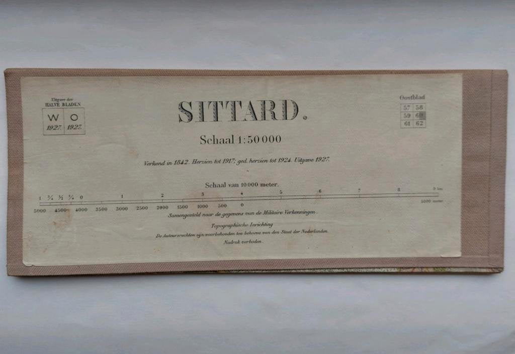 60O stafkaart uit 1927 Sittard met Karken Vlodrop Linnich, Gelezen, Staat der Nederlanden, Ophalen of Verzenden, Landkaart