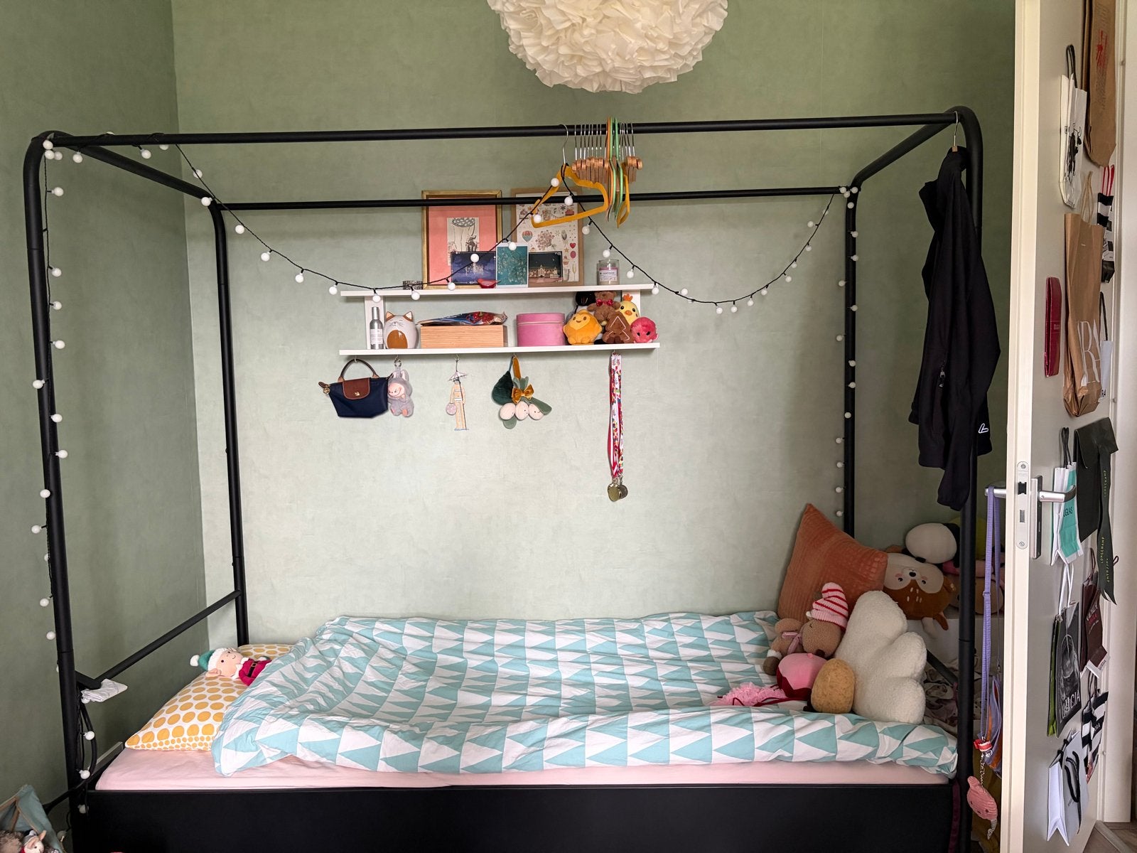 Zwart metalen hemelbed - 90x200 cm, Gebruikt, 90 cm, Eenpersoons, Zwart