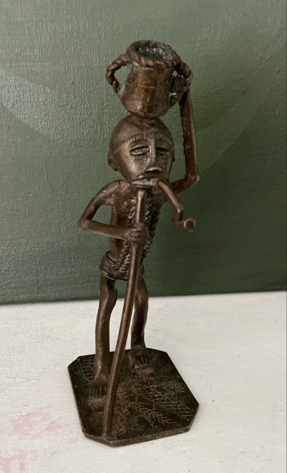 West-Afrikaans Cire Perdue Bronzen Beeldje - 16 cm, Ophalen of Verzenden