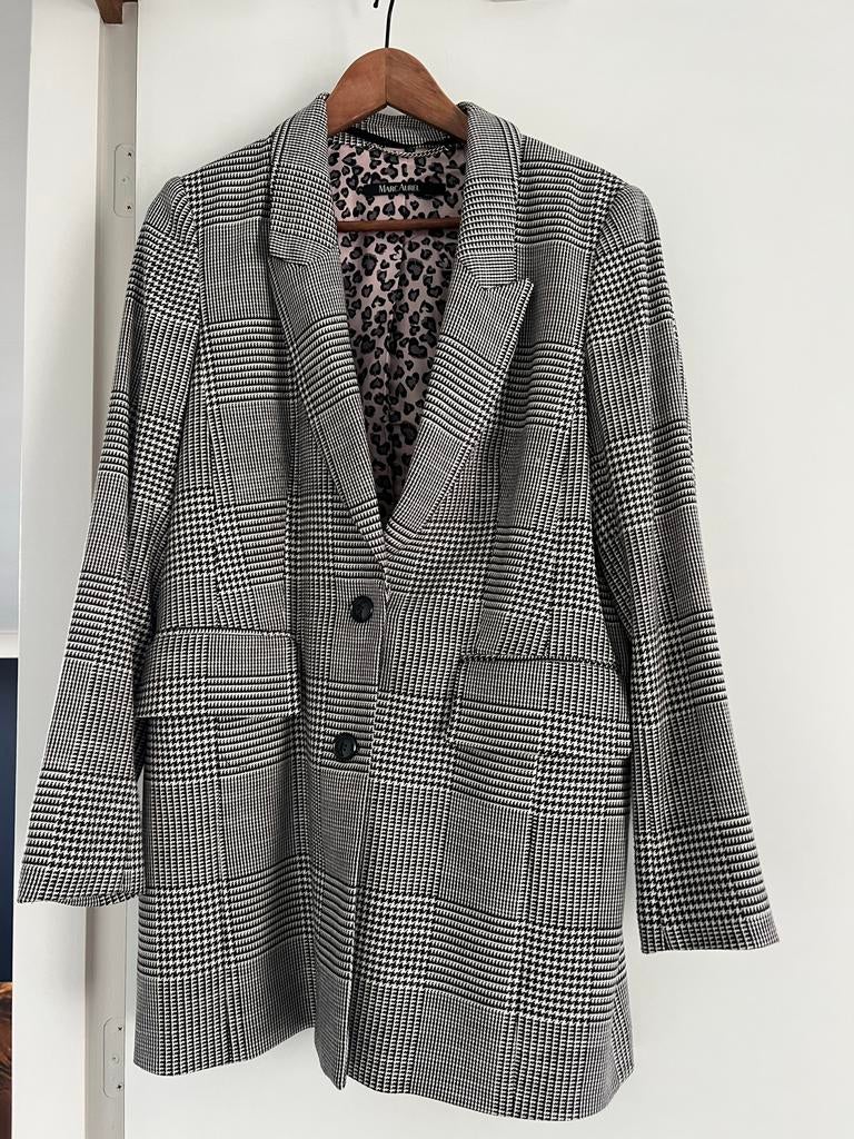 Marc Aurel Pied-de-poule Blazer met Luipaardprint Voering, Maat 38/40 (M), Zwart, Ophalen of Verzenden, Zo goed als nieuw
