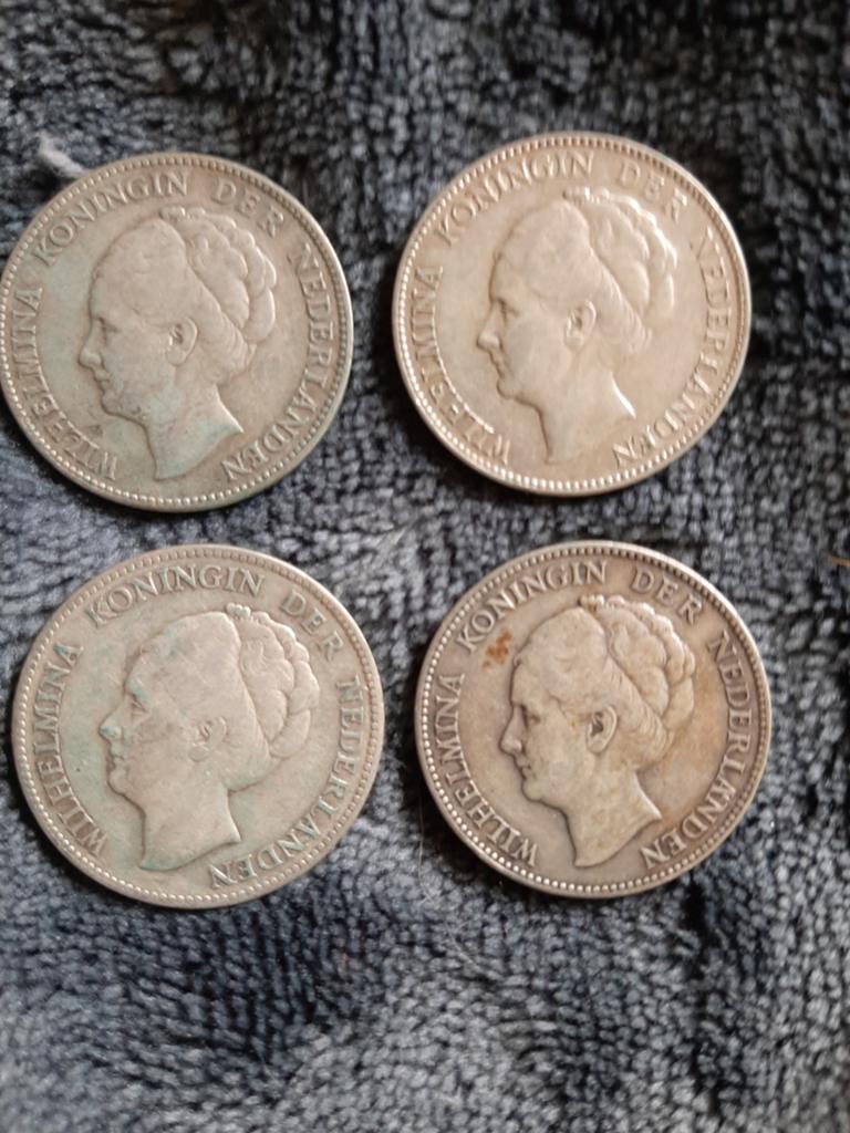 4x 1 Gulden Munt 1929 Wilhelmina Zilver, Postzegels en Munten, Munten | Nederland, Ophalen of Verzenden, Koningin Wilhelmina, Zilver