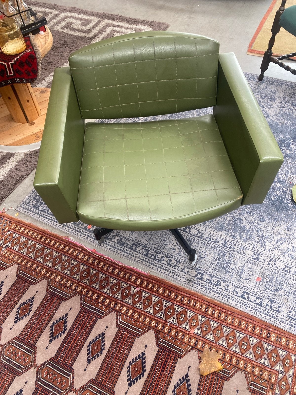 Vintage Groene Bureaustoel op Wieltjes, Ophalen, Gebruikt, Overige kleuren, Leer