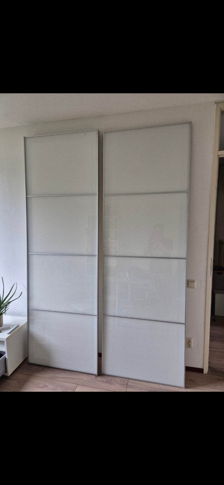 Melkwitte glazen schuifdeuren pax kast, Huis en Inrichting, Ophalen, Gebruikt, 200 cm of meer, 50 tot 100 cm