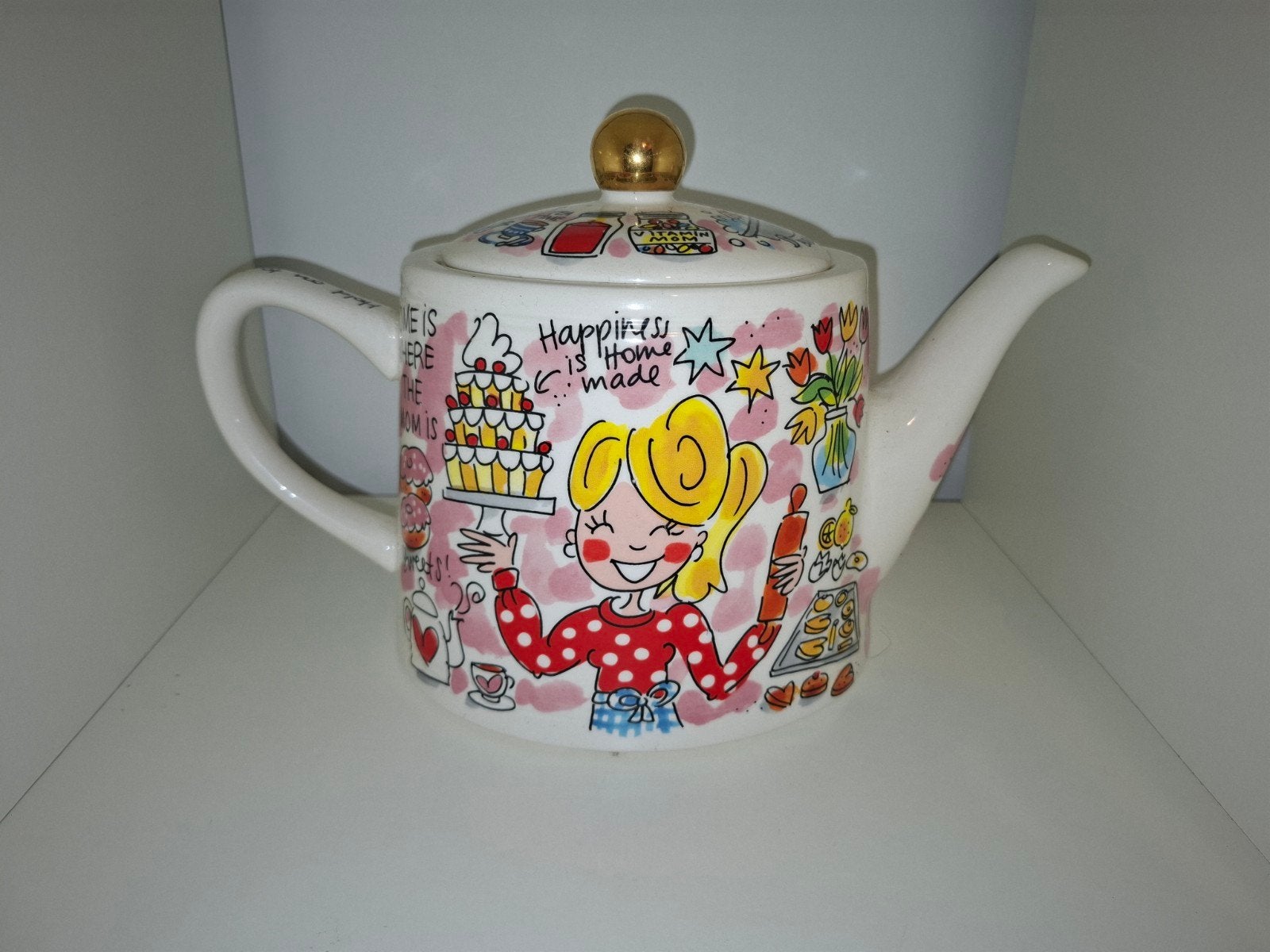 Blond Amsterdam Moederdag Theepot - "Happiness is Home Made", Zo goed als nieuw, Steen/keramiek, Meerkleurig, Ophalen