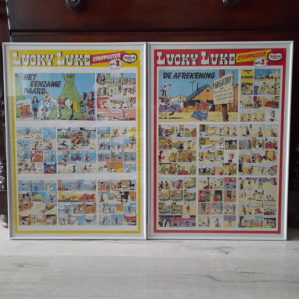 Lucky Luke Stripposters - Het Eenzame Paard & De Afrekening, Ophalen of Verzenden, Overige figuren, Gebruikt, Plaatje, Poster of Sticker