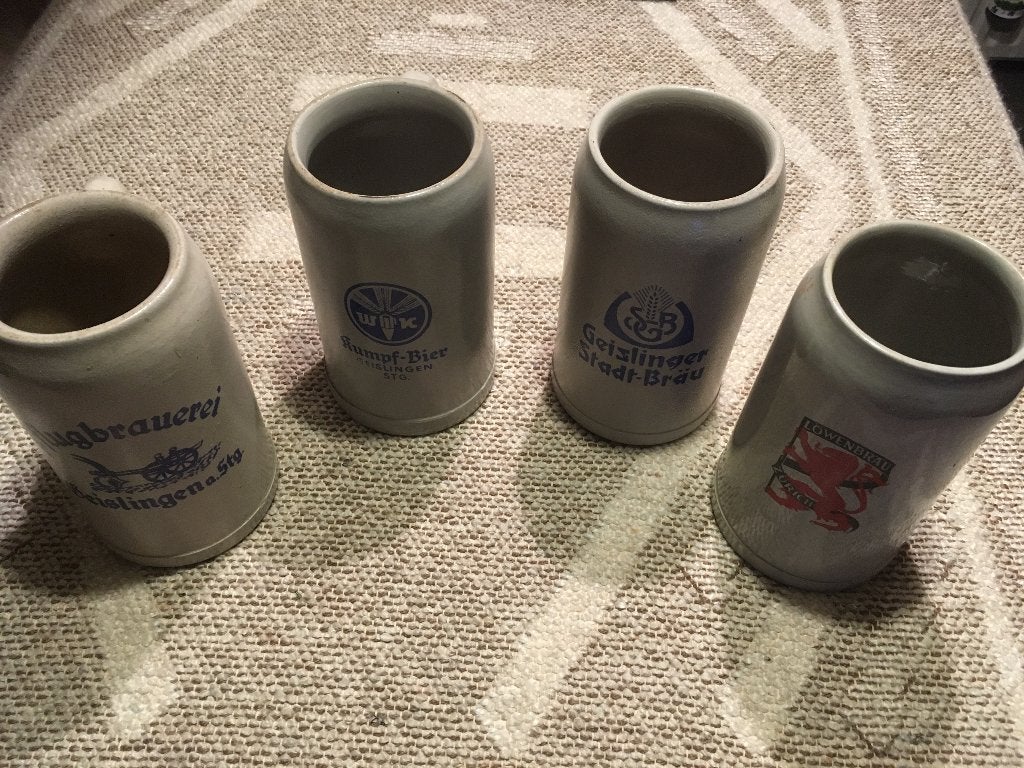 bierpullen steen bierkrug 1 liter 4 stuks oktoberfest, Ophalen of Verzenden, Pul(len), Overige merken