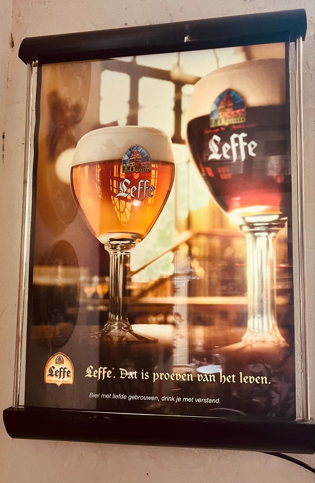 Twee originele Leffe lichtbakken, Verzamelen, Merken en Reclamevoorwerpen, Ophalen, Gebruikt, Lichtbak of (neon) lamp