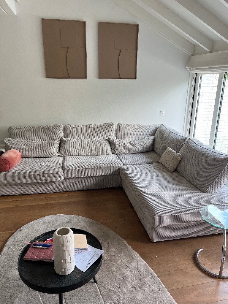 Rib bank beige grijs, Huis en Inrichting, Banken | Bankstellen, Ophalen, Zo goed als nieuw, Vierpersoons of meer, Stof