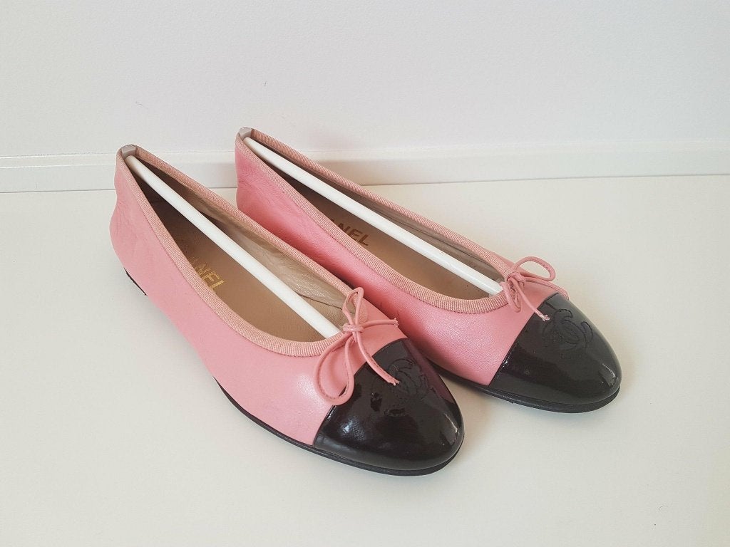 Ballerina's roze/zwart lak toecap 38, Verzenden, Zo goed als nieuw, Roze, Ballerina's