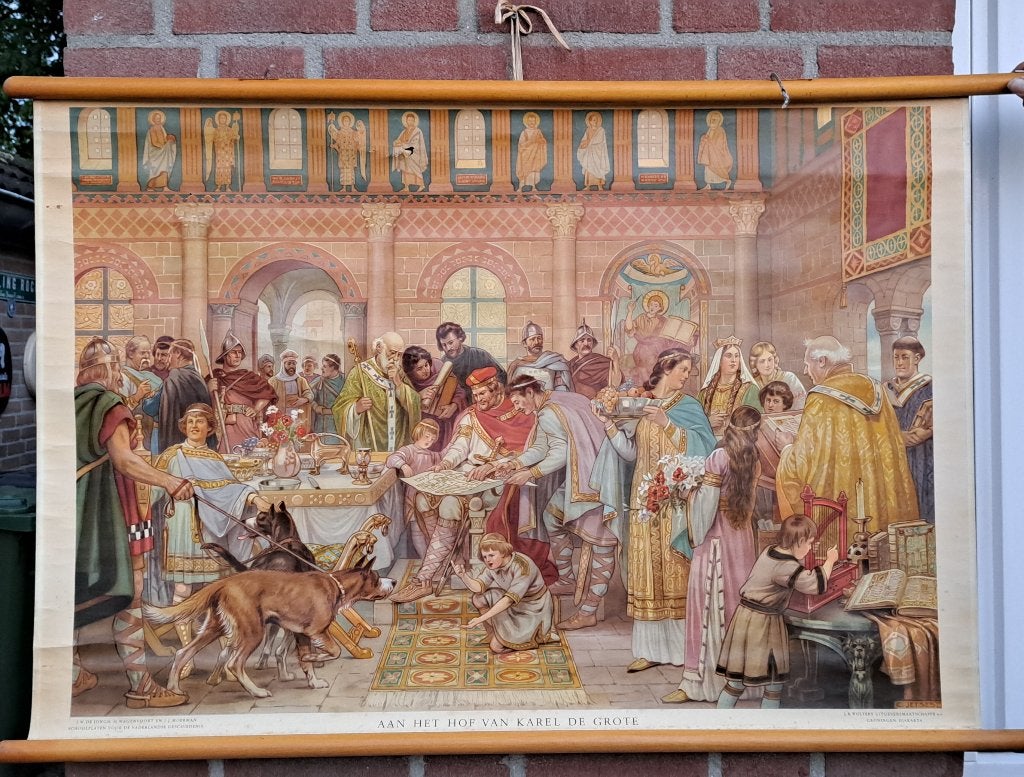Oude schoolplaat: Aan 't Hof van Karel de Grote, Ophalen of Verzenden, Geschiedenis