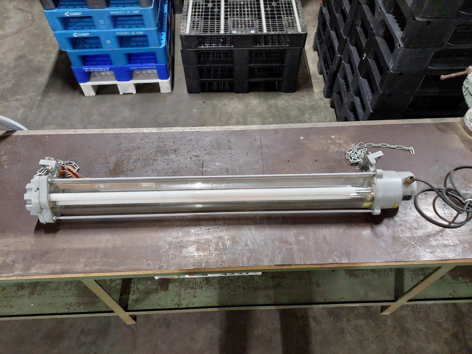 Industriële glazen buislamp tube AKA Electric hanglamp, Ophalen, Gebruikt, Glas
