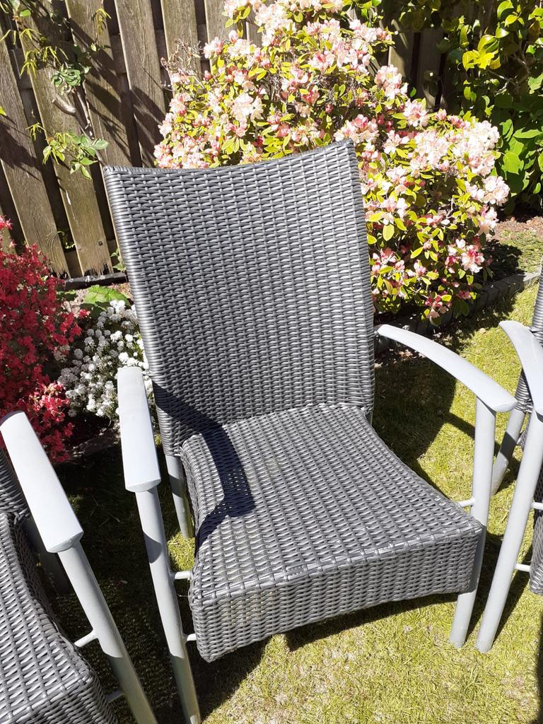 4 aluminium tuinstoelen met kussens - Zo goed als nieuw, Ophalen of Verzenden, Zo goed als nieuw, Aluminium