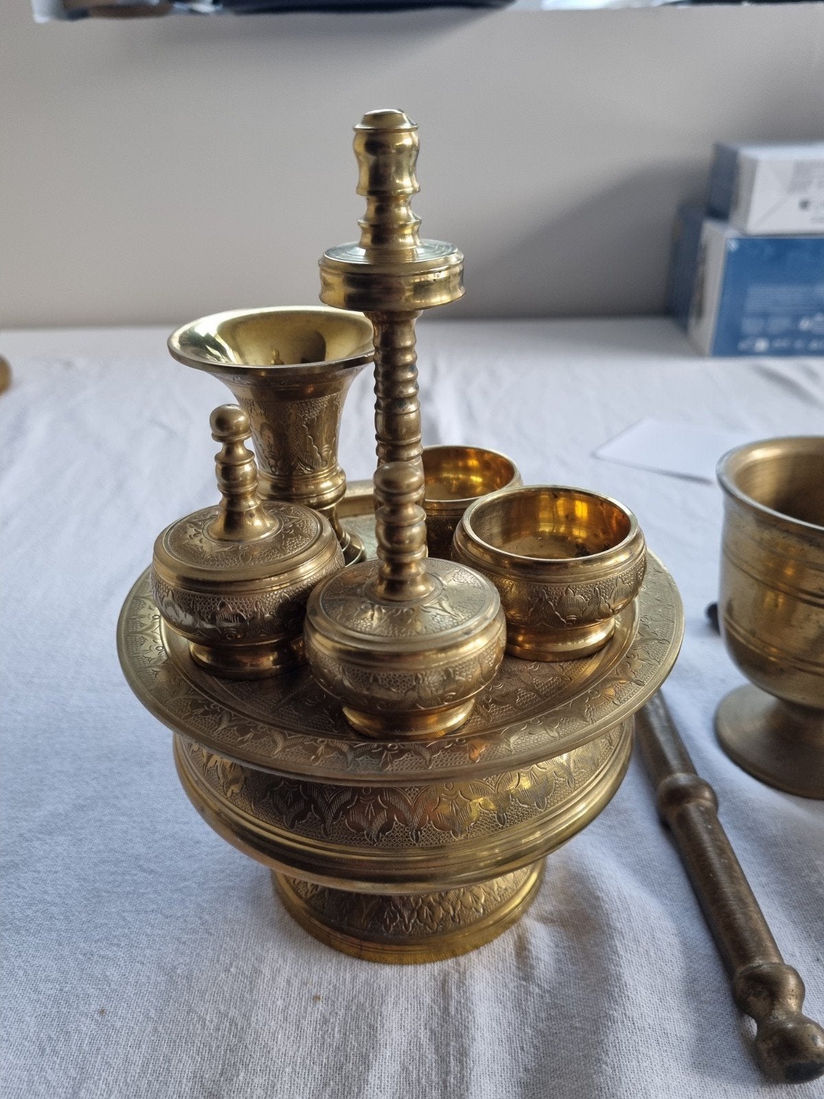 Antiek Indisch Sirihstel - Koperen Betelnoot Set, Ophalen, Koper