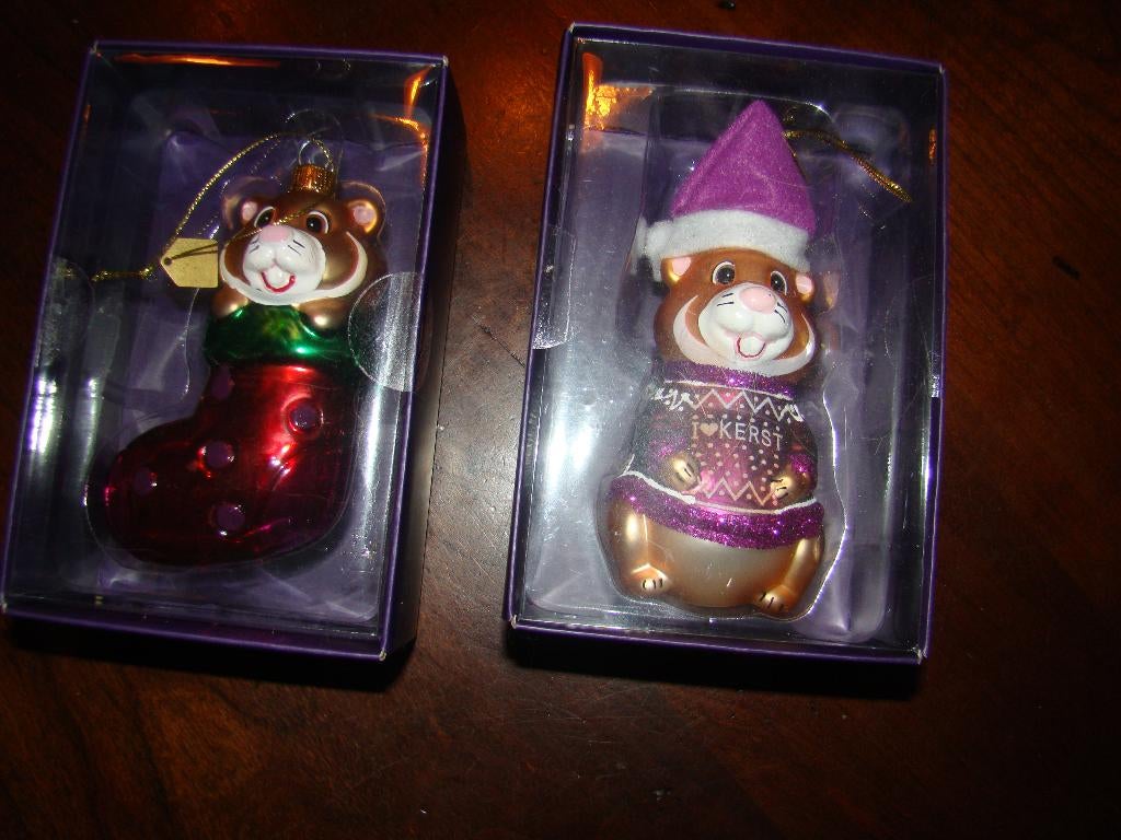 2 nieuwe Hamster glazen kerstballen albert heijn, Ophalen of Verzenden, Nieuw