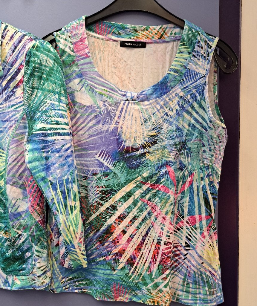Frank Walder set: Blazer + top print blauw paars M nr 43068, Maat 38/40 (M), Frank Walder, Blauw, .