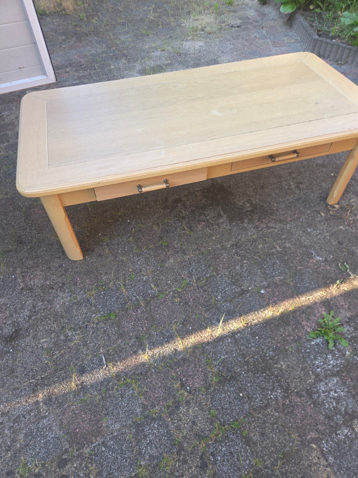 Houten salontafel met lades, Ophalen, Gebruikt, 100 tot 150 cm, 50 tot 100 cm