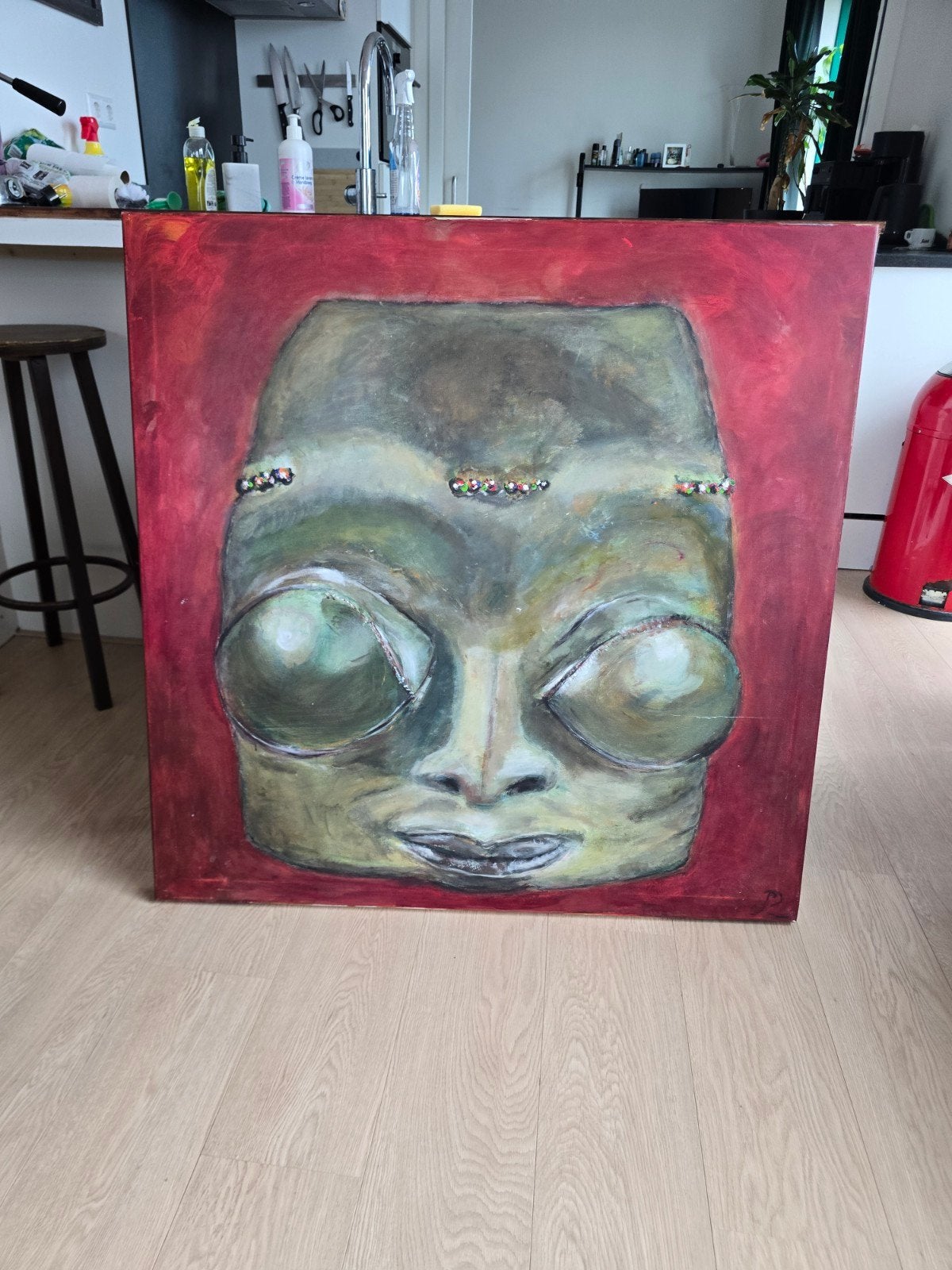 Aliën schilderij, Antiek en Kunst, Ophalen, Figuren, Olieverf, 3D-effect