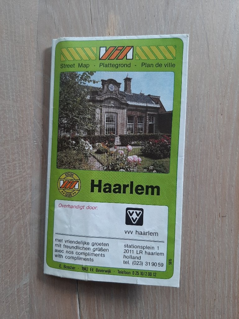 oude plattegrond Haarlem, met reclames, jaren 80? VVV, Gelezen, VVV, Ophalen of Verzenden, Landkaart