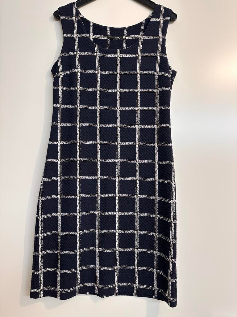 Jurkje Angelle Milan donkerblauw creme ruit travelstof L, Maat 42/44 (L), Nieuw, Knielengte, Verzenden