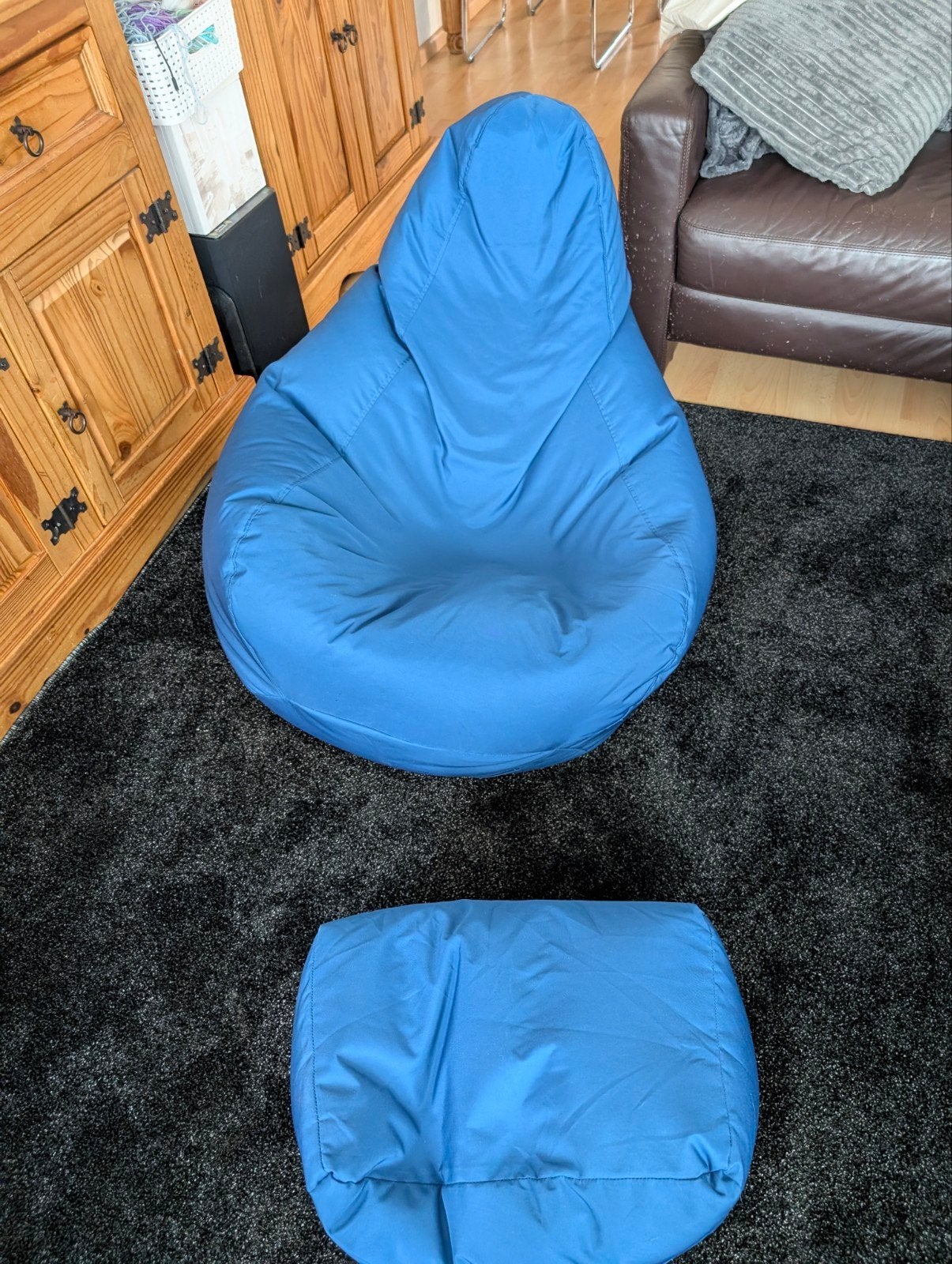 Loft25 Zitzak met poef - Blauw, 75x75x80 cm, Ophalen, Blauw, Zitzak