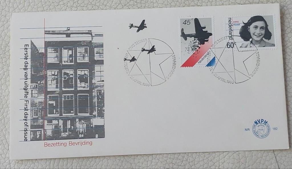Eerstedag Envelop Anne Frank - Bezetting Bevrijding 1980, Ophalen of Verzenden, Onbeschreven, Nederland