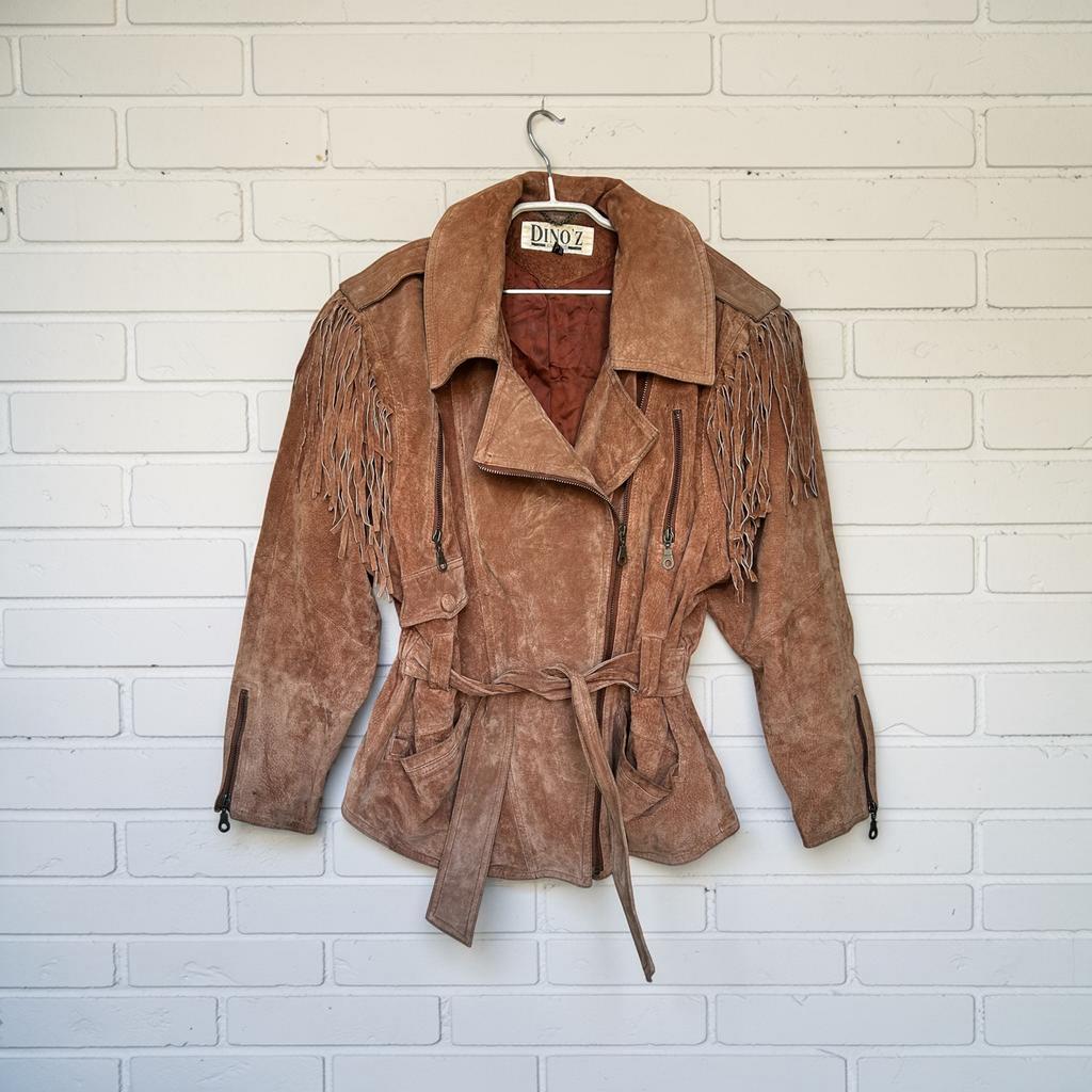 Vintage Jas Maat 38 Lichtbruin Leer CowboyWestern 80s Dino’z, Maat 38/40 (M), Bruin, Ophalen of Verzenden, Dino'z