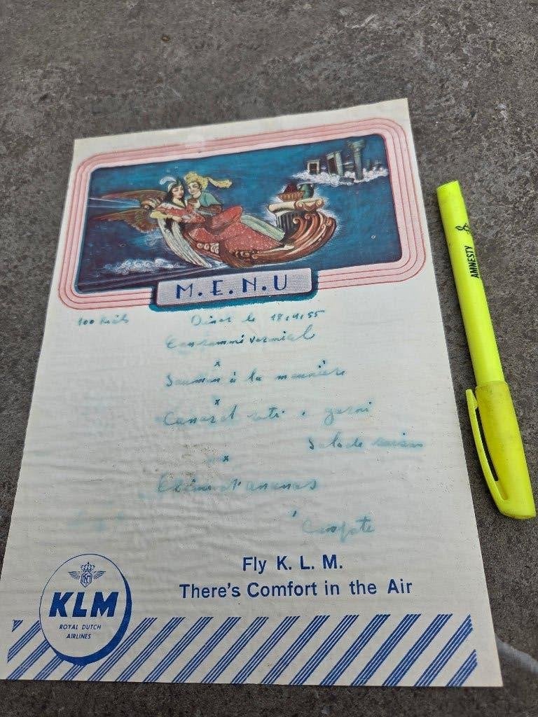 KLM Menu 1955 18 april, Ophalen of Verzenden, Gebruikt, Overige typen
