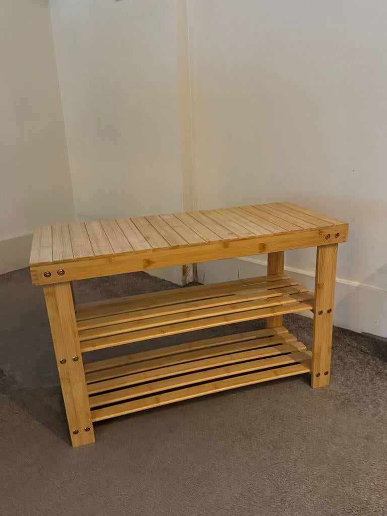 Schoenenbank Jaden - Hout - Opbergruimte - Halbank - 70x45x2, Huis en Inrichting, Ophalen of Verzenden, Zo goed als nieuw